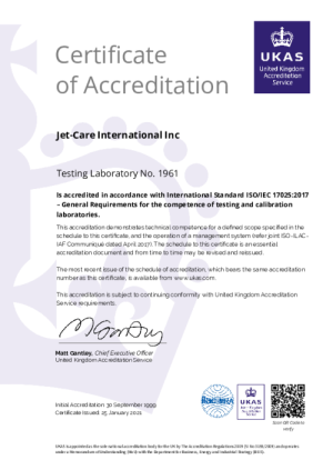 Jet-Care USA UKAS Certificate